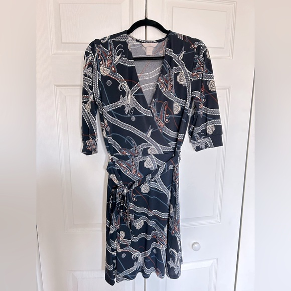 Elegant Navy Blue Wrap Dress - Picture 1 of 4